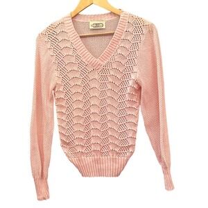 Vintage 70's Sears JR Bazaar Pointelle Sweater Coquette Balletcore Grandmacore